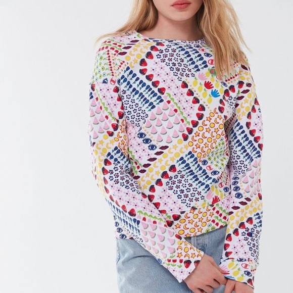 Champion Sweaters - Champion x Susan Alexandra Multicolor Crewneck Sweatshirt - Pink, Yellow, Green